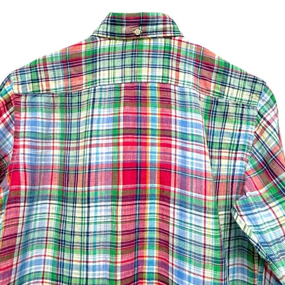 RALPH LAUREN Sport Linen Shirt Size 4 Womens Pink Green Plaid Long Sleeve Button - Picture 7 of 10